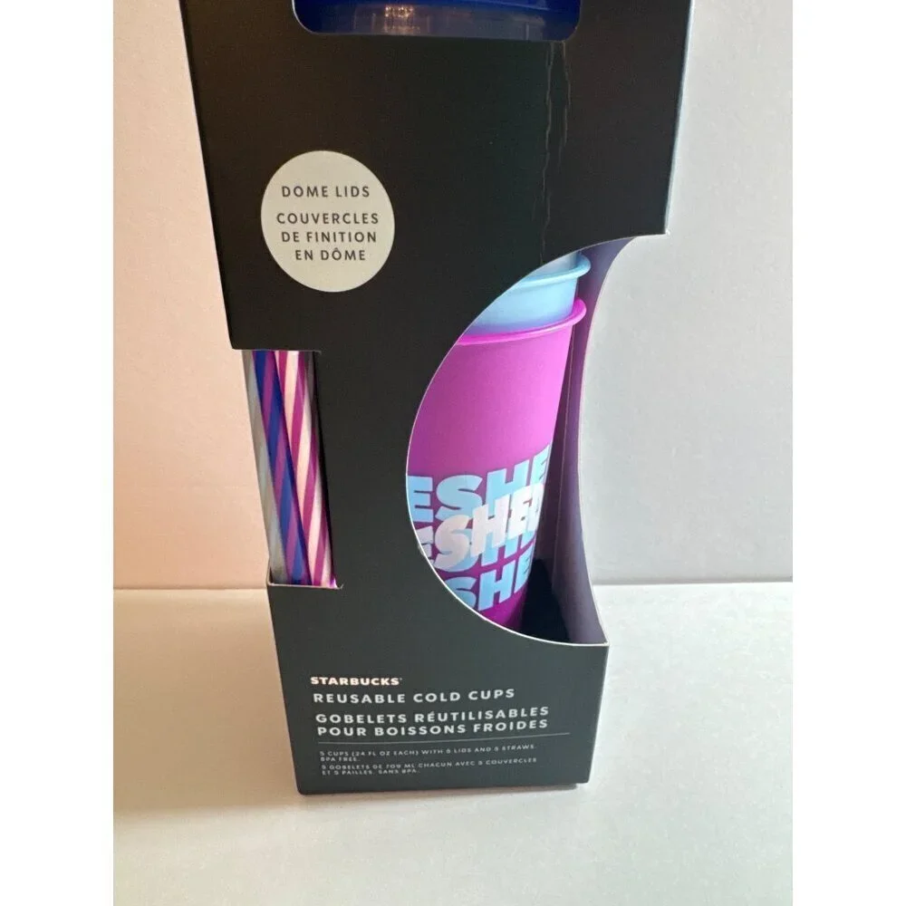 Starbucks Reusable Cold Cups With Dome Lids & Straws Set Of 5 NIB*